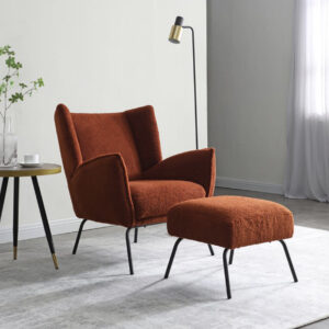 Moderd burnt orange armchair with matching footstool