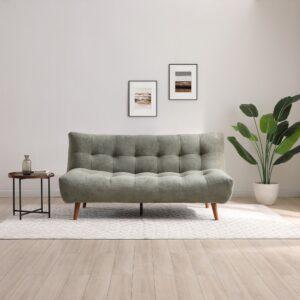Side view of Lux Sofa Bed in Venus Washed Olive chenille fabric styled in modern living room