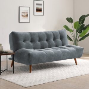 Side view of Lux Sofa Bed in Venus Denim chenille fabric styled in modern living room