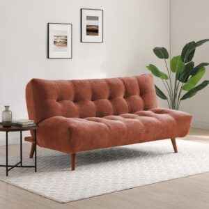 Lux Sofa Bed in Venus Terracotta chenille fabric styled in modern living room
