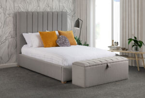 image of Sweet Dreams Mable Bed frame in Shergar Ash with matching fabric footstool