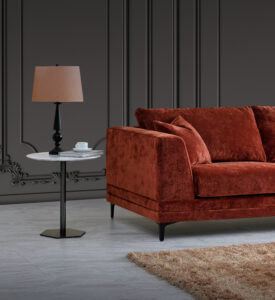 Lenox Sofa in Rust Velvet with minimalist silhouette