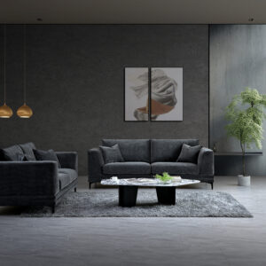 Lenox 2 & 3 Seater Sofa in Steel Velvet with mid-century modern design