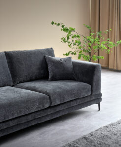 Lenox Sofa in Steel Velvet with minimalist silhouette