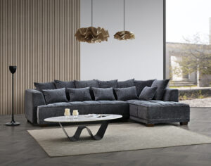 Gramercy Corner Sofa in Steel Velvet with modern luxury design