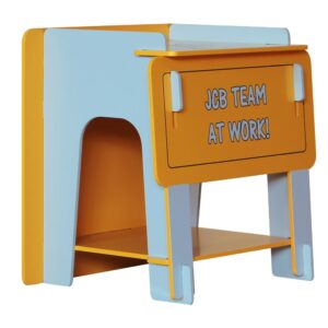 My 1st JCB yellow and grey bedside table with "JCB Team at Work!" design.