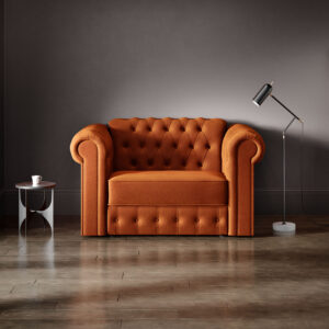 Luxurious Chesterfield Snuggler Sofa Bed in Burnt Orange with Tufted Detailing