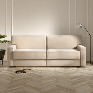 Linea 4 seater Sofa Bed in Brushed Twill Linen with minimalist decor