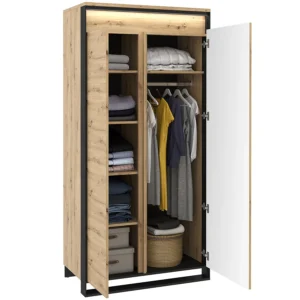 Quant 2 Door Wardrobe Open View with Hanging Rail and Shelves