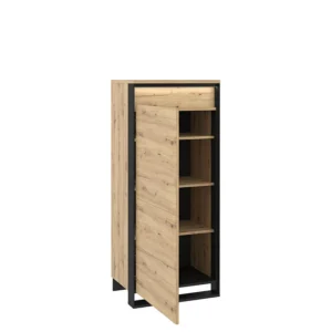 The Quant Door Cabinet with an open door, showcasing its four internal shelves.