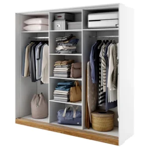 Dentro Sliding Wardrobe with open doors revealing organized storage