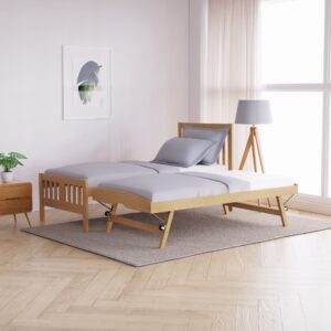 Guest bed with both beds fully set up for sleeping, with neat bedding and soft natural lighting.
