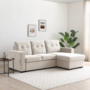 Hampton Corner Sofa Bed in Natural fabric set up as a sofa in modern living room