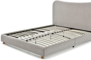 Mollie upholstered bed frame with sprung wooden slat base in natural fabric