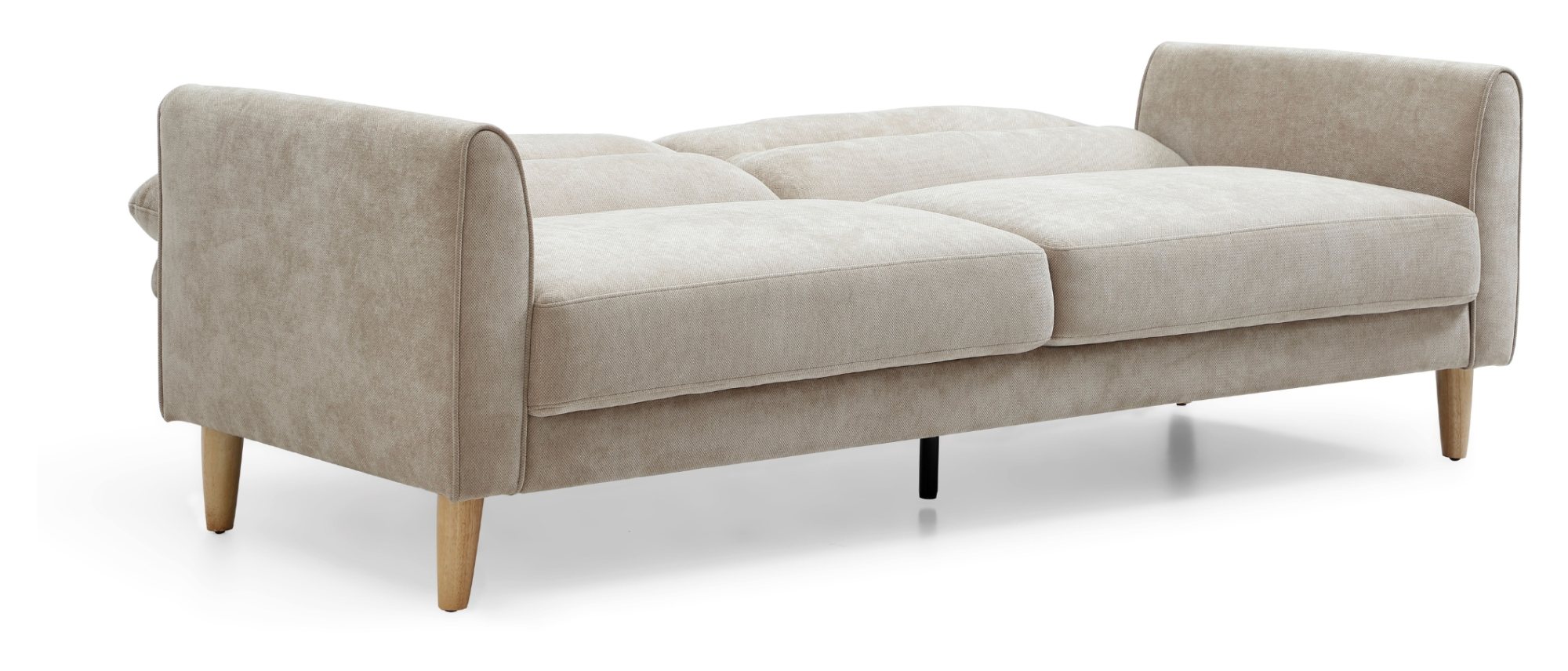 Harvey Sofa Bed in Venus Taupe chenille with the back folded flat into a bed