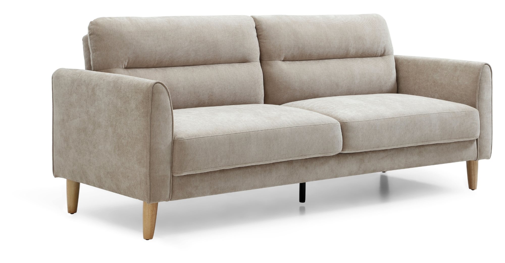 Harvey Sofa Bed in Venus Taupe chenille viewed from the front on tapered wooden legs