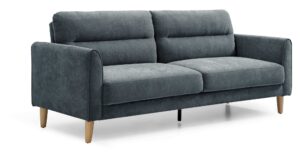 Harvey Sofa Bed in Venus Denim chenille viewed from the front on tapered wooden legs