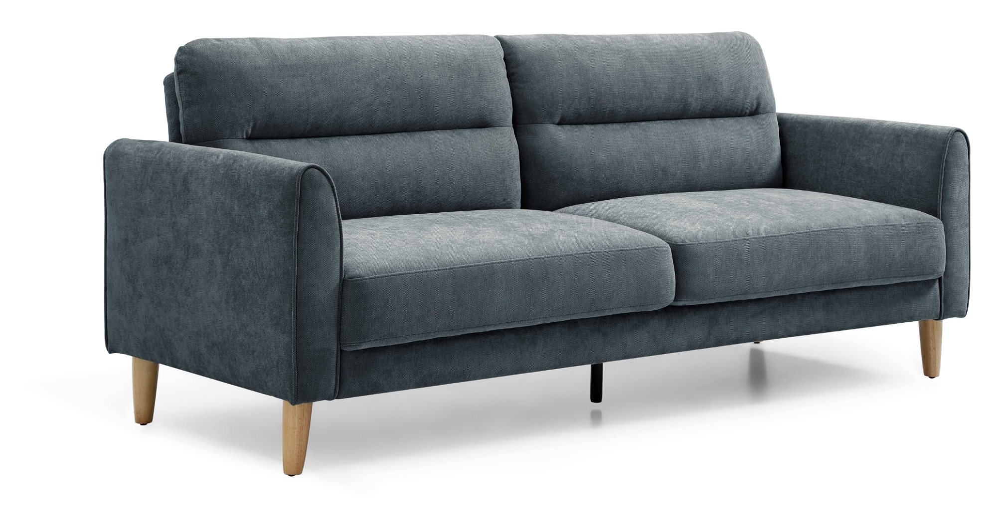 Harvey Sofa Bed in Venus Denim chenille viewed from the front on tapered wooden legs