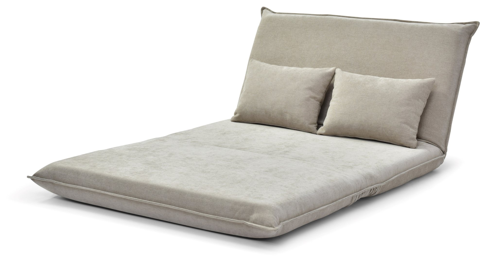 Carter Sofa Bed in Dionysus Taupe chenille laid flat as a bed with two cushions