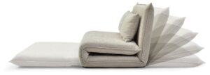 The Carter Sofa Bed backrest shown in each of its click-clack recline positions, taupe chenille