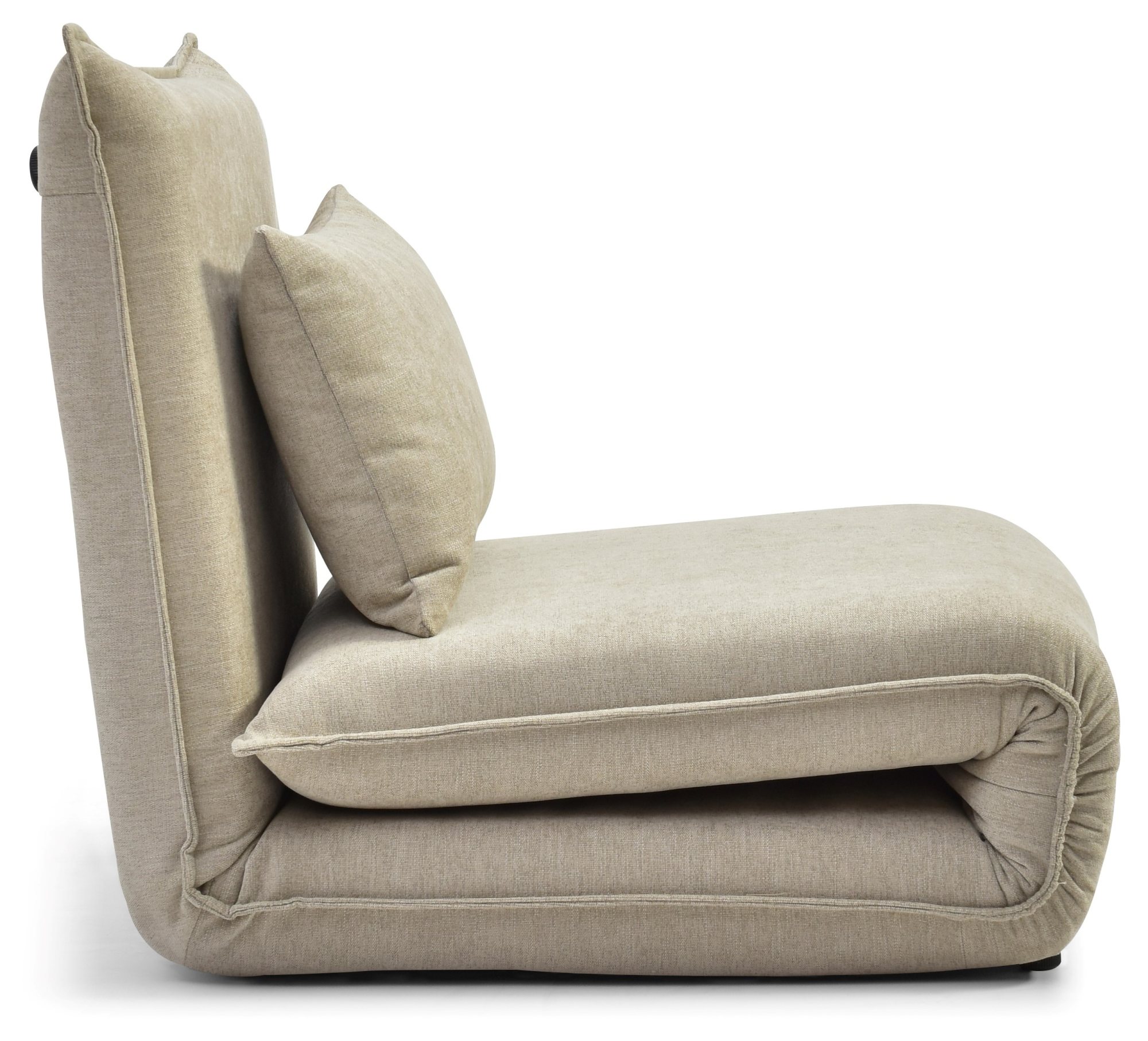 Carter Sofa Bed in Dionysus Taupe chenille from the side with the backrest part-reclined