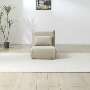 Carter fold out sofa bed in Dionysus Taupe chenille, upright in a bright living room