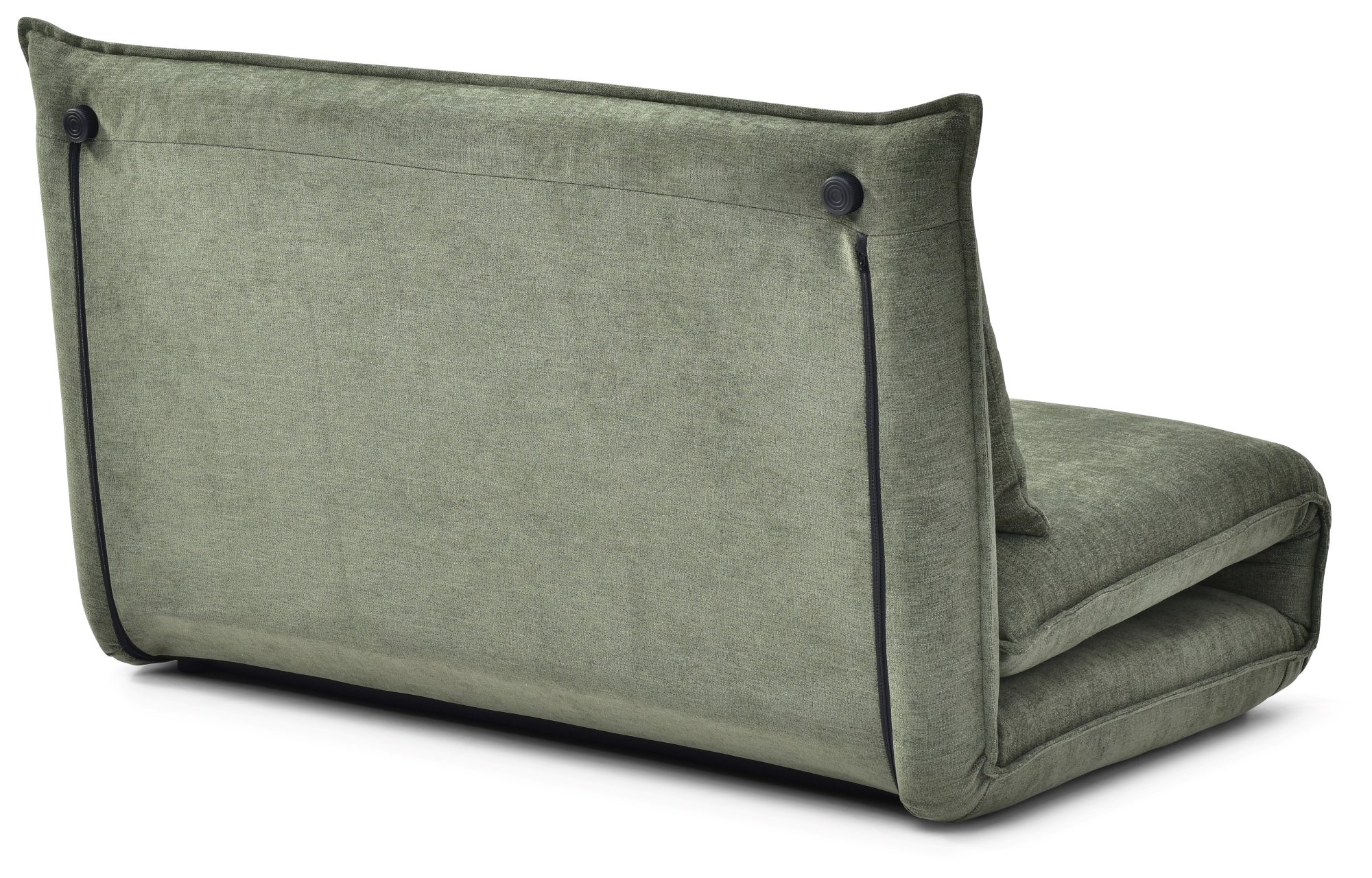 Back view of the Carter Sofa Bed in Dionysus Olive chenille showing the fully upholstered rear