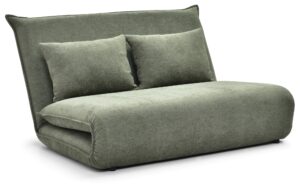 Carter Sofa Bed in Dionysus Olive chenille, seat position with two matching scatter cushions