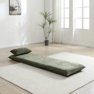 Carter Sofa Bed in Dionysus Olive chenille laid flat as a bed in a living room