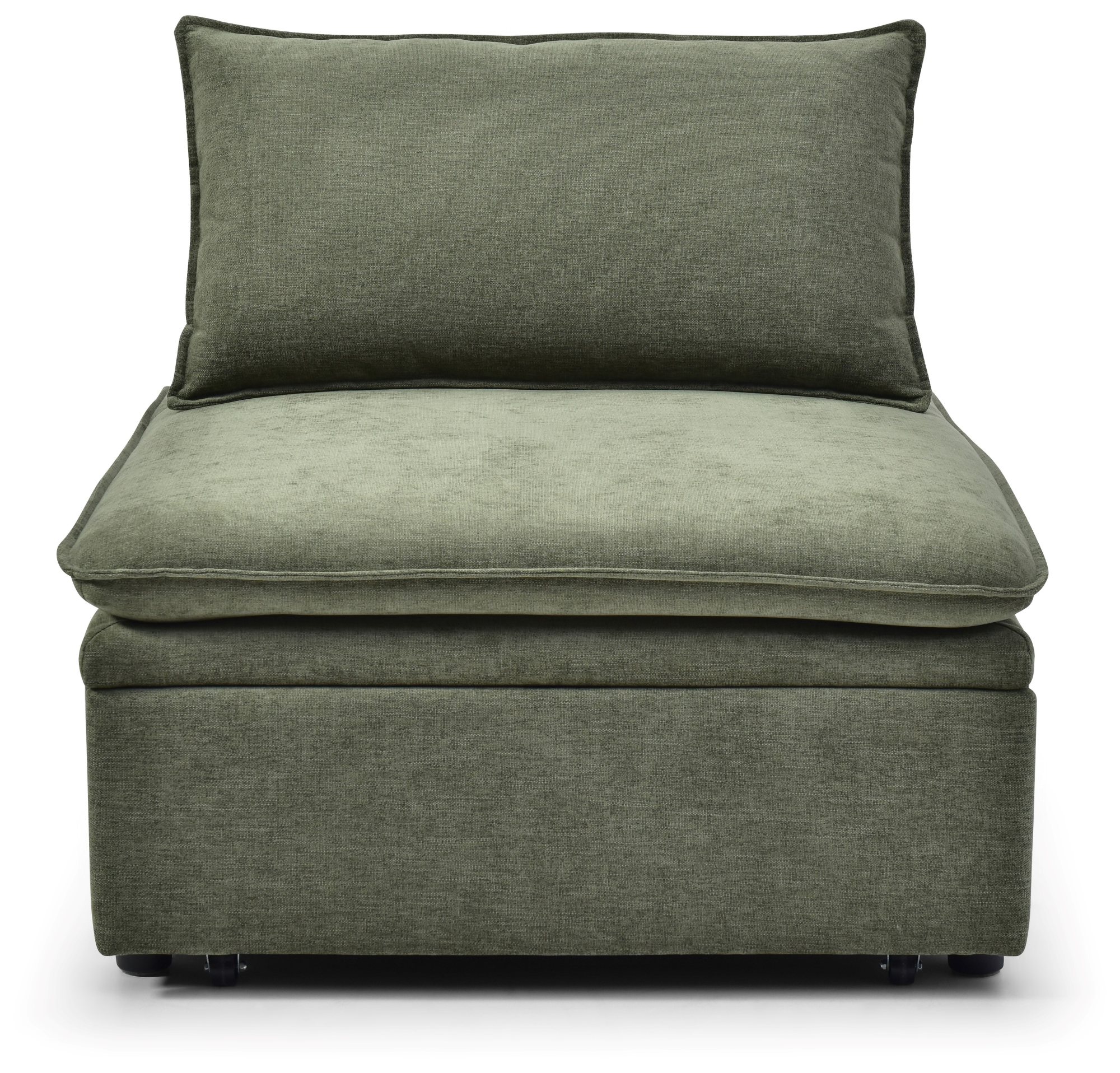 Rhodes Single Seat Sofa Bed in Dionysus Olive chenille viewed straight on