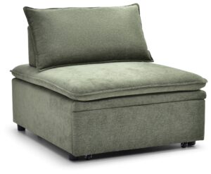 Rhodes Single Seat Sofa Bed in Dionysus Olive chenille, armless chair bed seat position
