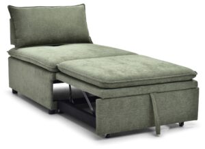 Rhodes Single Seat Sofa Bed in Dionysus Olive chenille pulled out into a single bed
