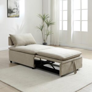 Rhodes Single Seat Sofa Bed in Dionysus Taupe chenille opened into a single bed in a living room