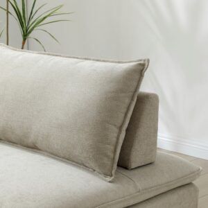 Close-up of the back cushion and chenille weave on the Rhodes Single Seat Sofa Bed in taupe