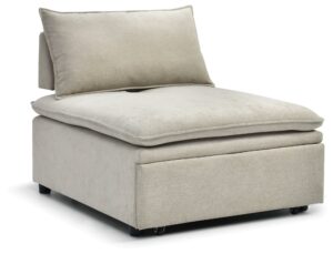 Rhodes Single Seat Sofa Bed in Dionysus Taupe chenille viewed from the front at an angle