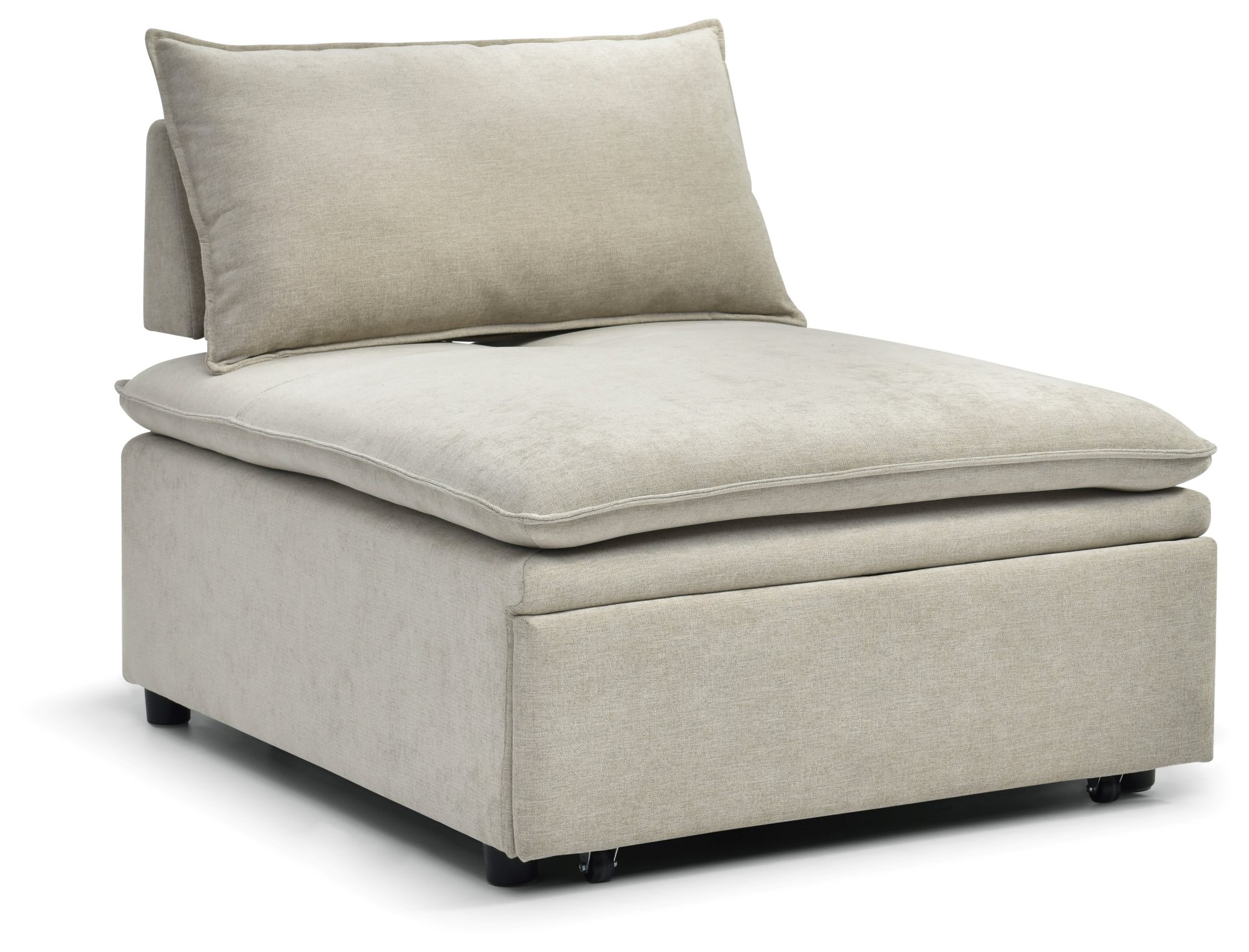 Rhodes Single Seat Sofa Bed in Dionysus Taupe chenille viewed from the front at an angle