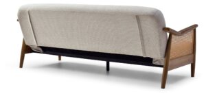 Back view of the Zara Rattan Arm Sofa Bed showing the cane back panel and folding mechanism