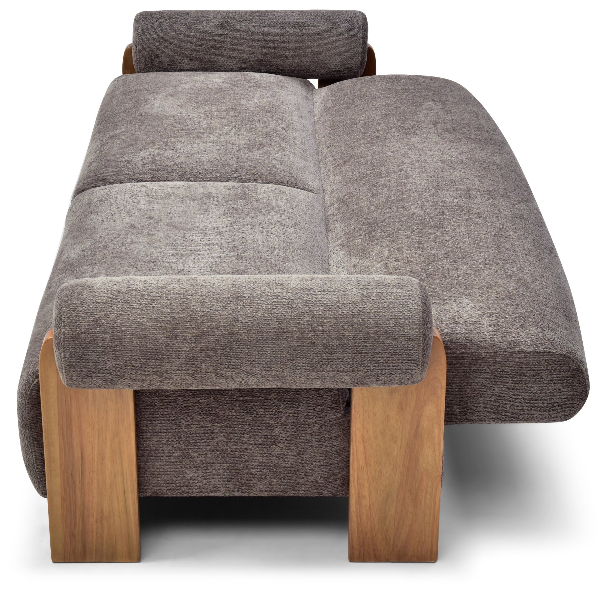 Mila Sofa Bed in Mercury Mocha soft chenille opened flat into a bed