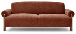 Mila Sofa Bed in Mercury Orange soft chenille viewed from the front at an angle