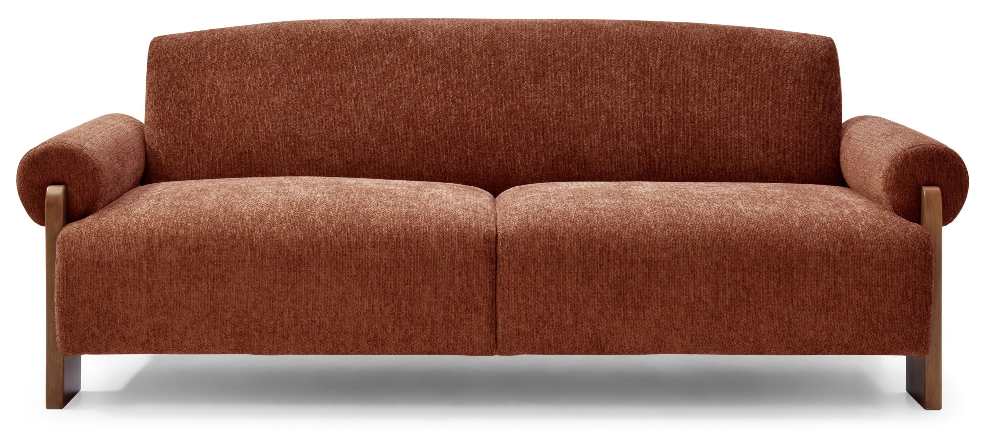 Mila Sofa Bed in Mercury Orange soft chenille viewed from the front at an angle