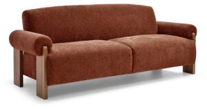 Mila Sofa Bed in Mercury Orange soft chenille with solid wood block arms
