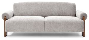 Mila Sofa Bed in Mercury Natural soft chenille from the side showing its low back height