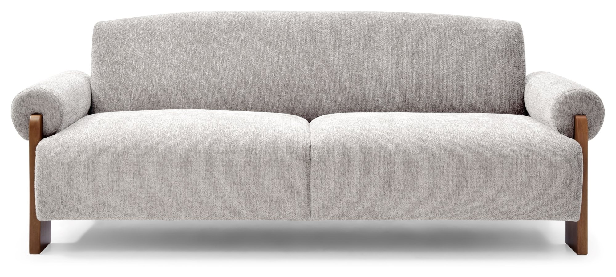Mila Sofa Bed in Mercury Natural soft chenille from the side showing its low back height
