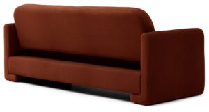 Murphy Sofa Bed in Mohair Burnt Orange flat velvet with the back folded flat into a bed