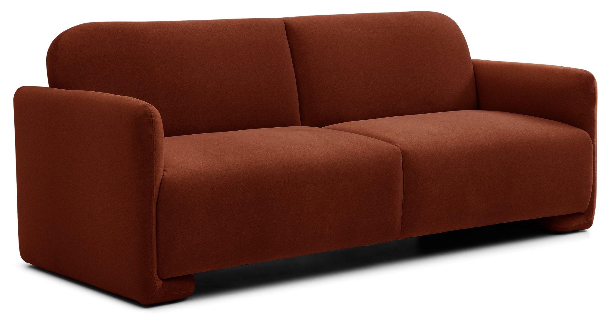 Murphy Sofa Bed in Mohair Burnt Orange flat velvet viewed from the front
