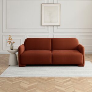 Murphy Sofa Bed in Mohair Burnt Orange flat velvet on a herringbone floor