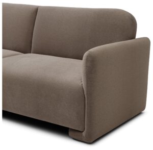 Close-up of the rounded arm and flat velvet pile on the Murphy Sofa Bed in taupe