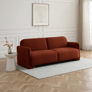 Murphy Sofa Bed in Mohair Burnt Orange flat velvet in a panelled living room