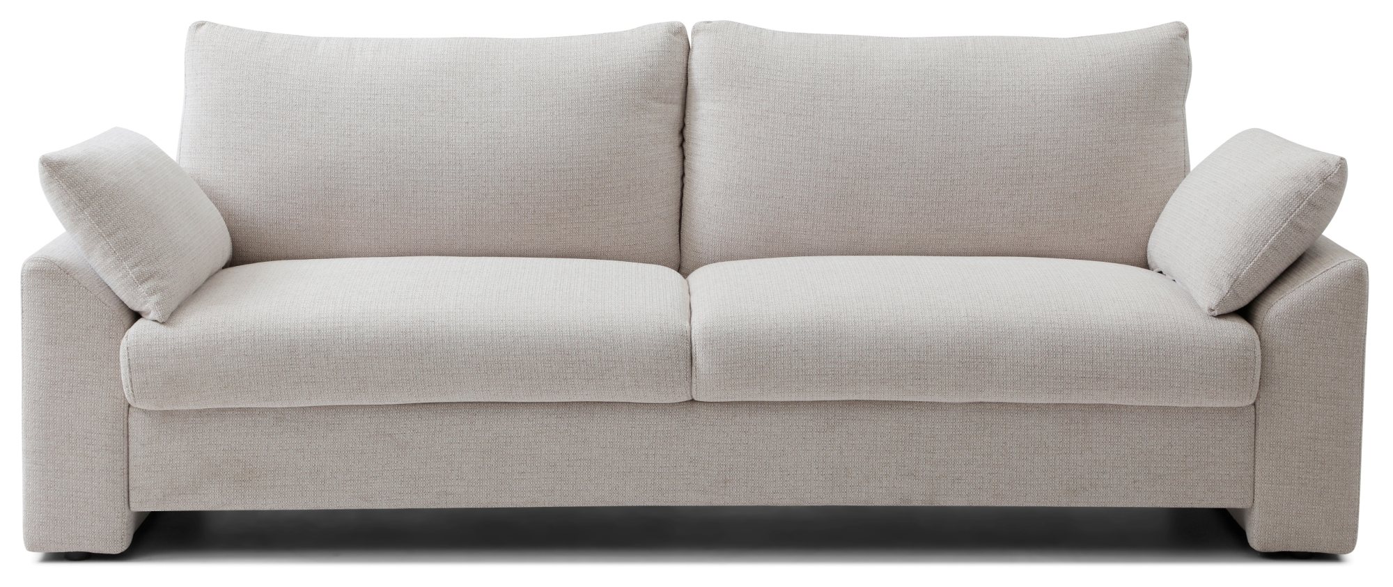 Evelyn Sofa Bed viewed straight on, showing its low squared arms