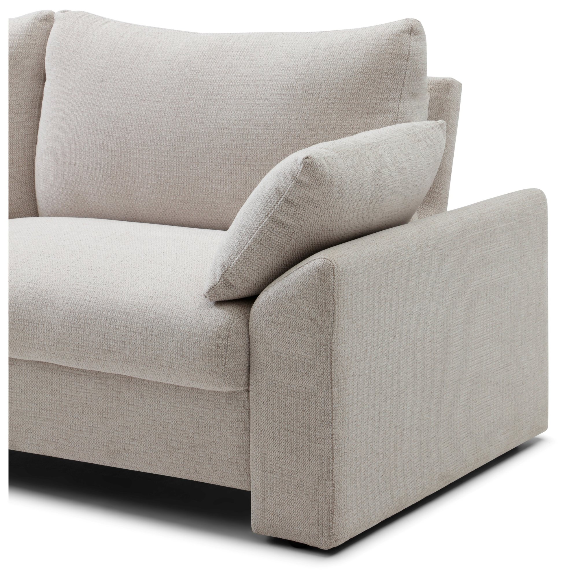 Close-up of the squared arm and seat cushion on the Evelyn Sofa Bed
